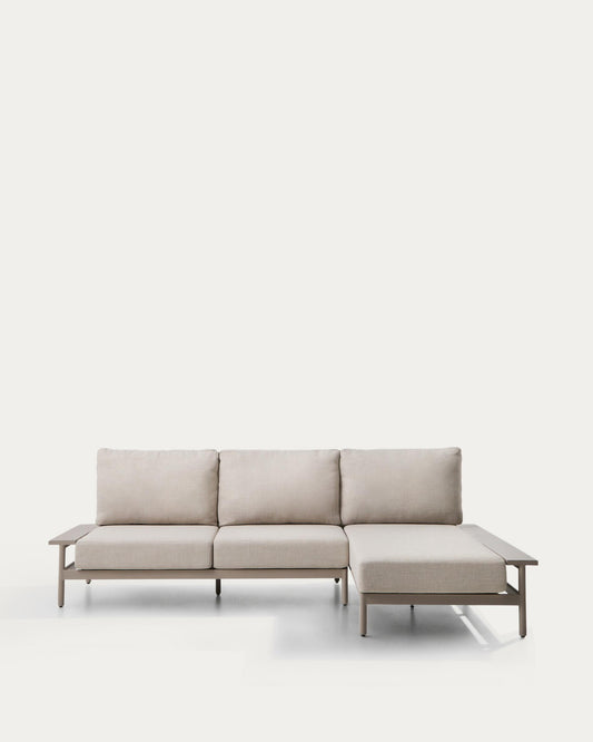 Canapé Vathi 3 places en aluminium avec chaise longue droite taupe 250 x 159 cm