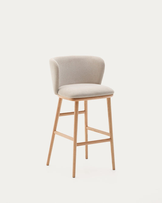 Tabouret Ciselia chenille beige et bois de frêne finition ton naturel FSC Mix Credit 75 cm