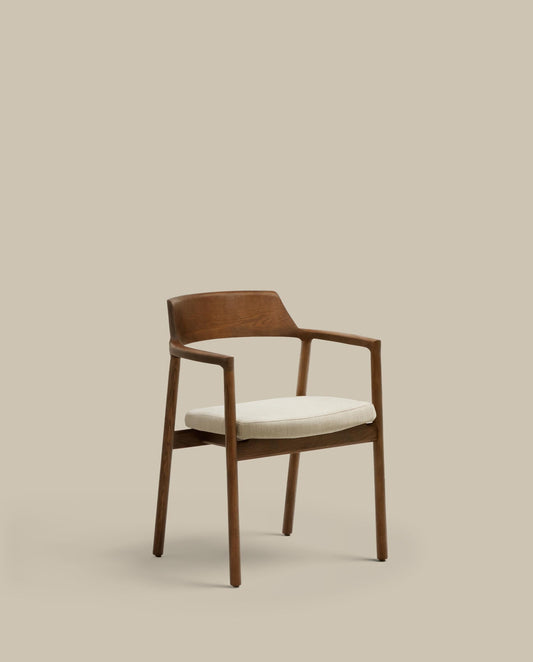 Chaise Alocs tissu chenille beige déhoussable bois de chêne finition noyer FSC Mix Credit