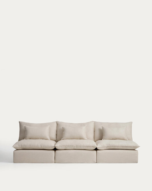 Anarela beige linen and viscose 5-seater modular sofa with removable cover 330cm FSC Mix Credit