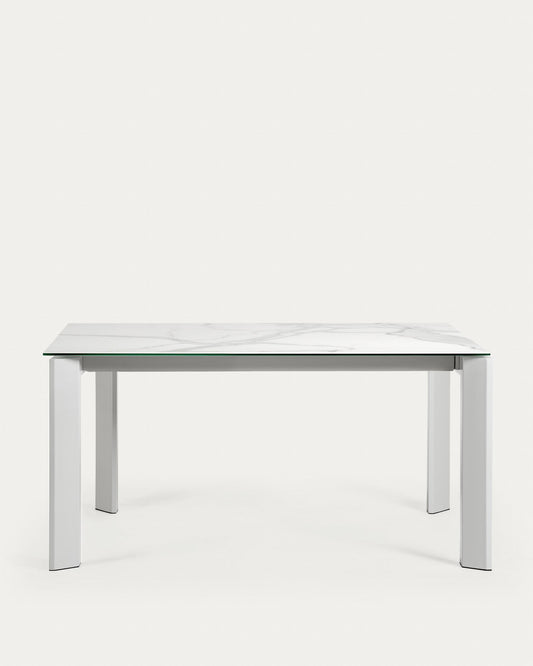 Table extensible Axis grès cérame finition Kalos blanche pieds gris 160 (220) cm