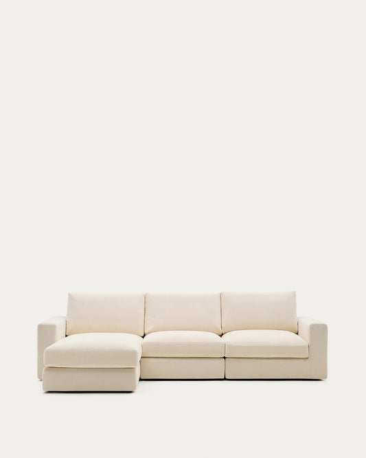Alea ecru chenille 4-seater modular sofa with left chaise longue and removable cover 310cm