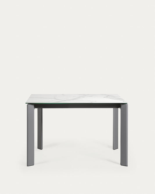 Table extensible Axis grès cérame finition Kalos blanche pieds gris foncé 120 (180) cm