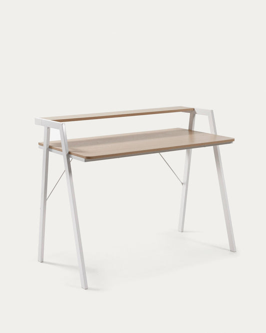 Table Aarhus en mélamine finition naturelle et pieds en acier blanc 115 x 60 cm