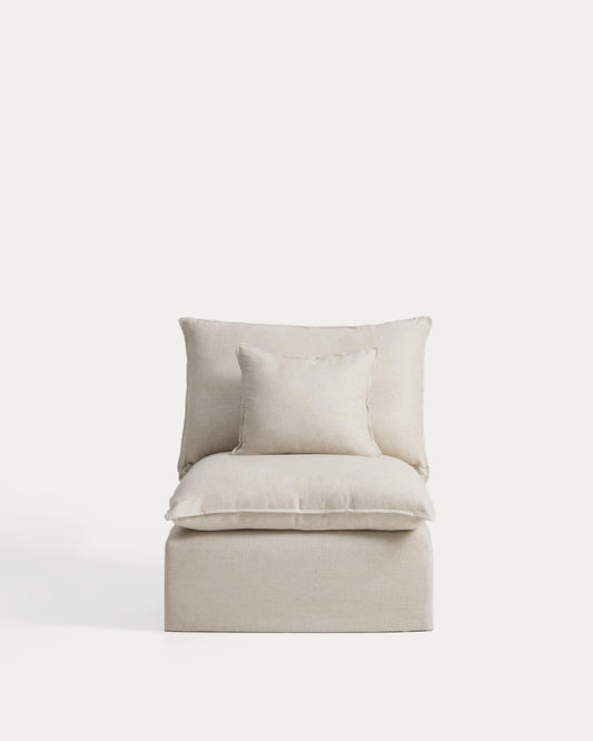 Anarela beige linen and viscose armchair with removable cover 90cm FSC Mix Credit