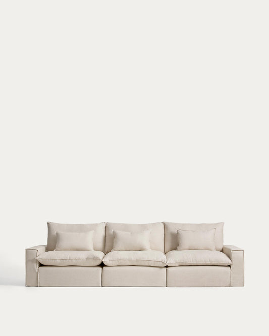 Anarela beige linen and viscose 5-seater modular sofa with removable cover 370cm FSC Mix Credit