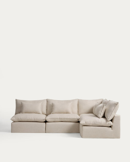 Anarela 6-seater modular corner sofa with removable covers in beige linen and viscose 327 x 217cm / 217 x 327cm FSC Mix Credit