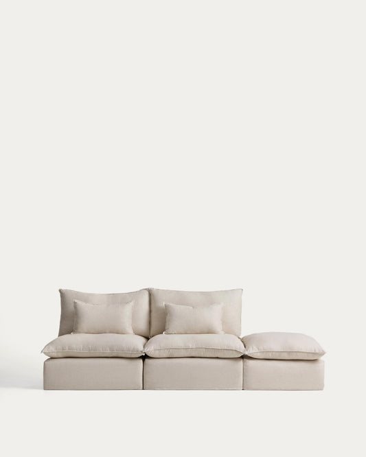 Anarela beige linen and viscose 3-seater modular sofa with end module and removable cover 310cm FSC Mix Credit