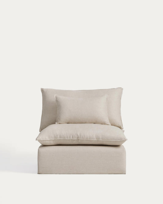 Anarela beige linen and viscose armchair with removable cover 110cm FSC Mix Credit