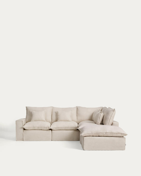 Anarela beige linen and viscose 4-seater modular corner sofa with removable cover 307 x 287 cm FSC Mix Credit