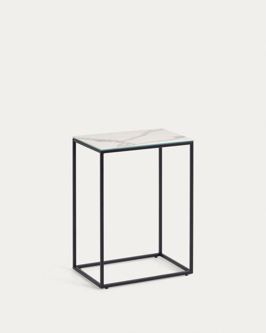Table d'appoint Rewena avec plateau en grès cérame finition Kalos blanc 45 x 30 cm