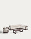 Set Nerano avec canapé d’angle 5 places, fauteuil et table basse en verre trempé et aluminium marron