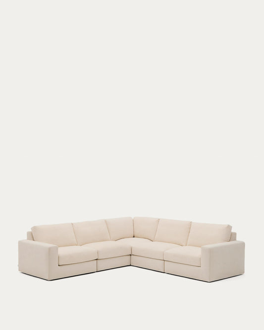 Alea 5-seater modular corner sofa with removable cover in ecru chenille 310 x 310cm