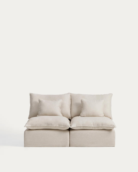 Anarela beige linen and viscose 2-seater modular sofa with removable cover 180cm FSC Mix Credit