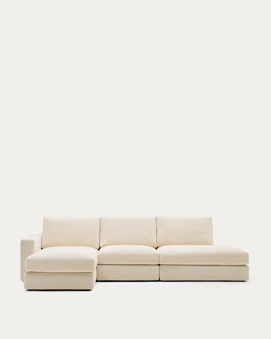 Alea ecru chenille 5-seater modular sofa with left chaise longue and removable cover 340cm
