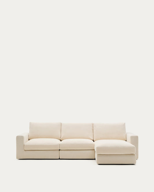 Alea ecru chenille 4-seater modular sofa with right chaise longue and removable cover 310cm