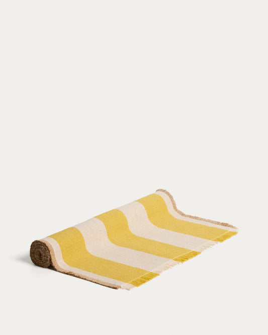 Chemin de table Daltan en coton-jute à rayures jaunes 50 x 150 cm