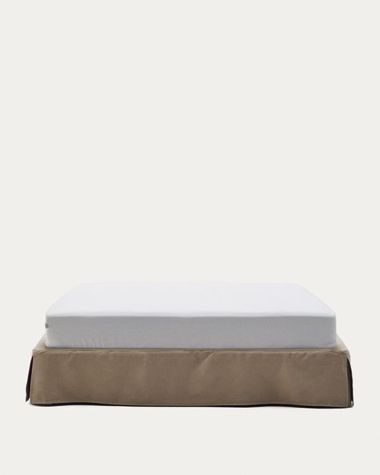 Base déhoussable Jaira en lin et coton taupe pour matelas de 180 x 200 cm