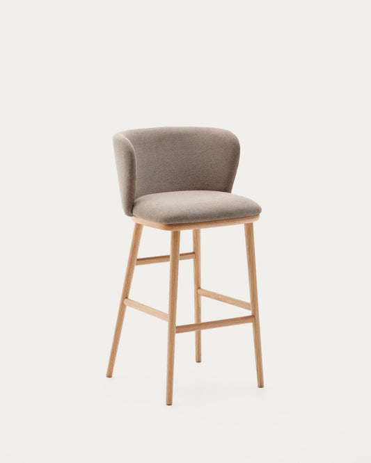 Tabouret Ciselia chenille marron et bois de frêne finition ton naturel FSC Mix Credit 75 cm