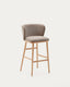 Tabouret Ciselia chenille marron et bois de frêne finition ton naturel FSC Mix Credit 75 cm