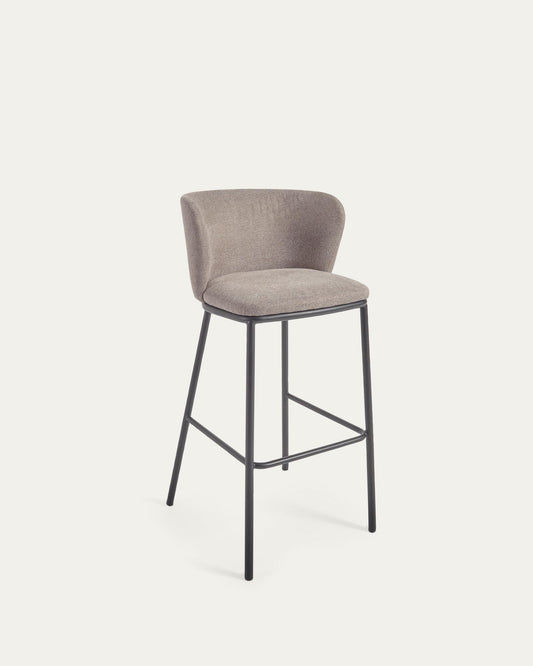 Tabouret Ciselia en chenille marron clair et pieds en acier noir 75 cm FSC Mix Credit