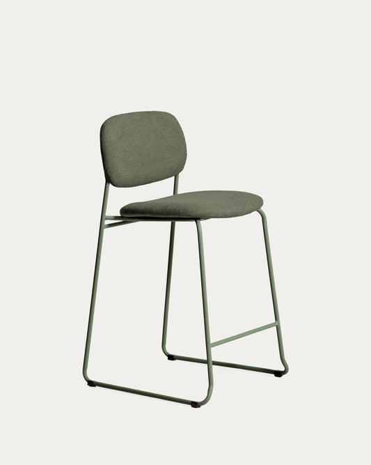 Tabouret empilable Meli en chenille verte et pieds en métal vert FSC Mix Credit 65 cm