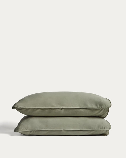 Ensemble Sirale de 2 taies d’oreiller 100 % satin de coton fini lavé vert 50 x 70 cm