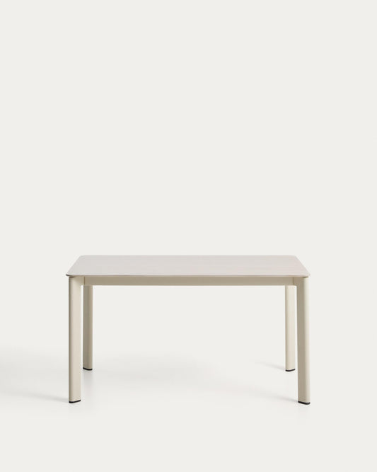 Table Anafi en pierre frittée et aluminium écru 140 x 80 cm