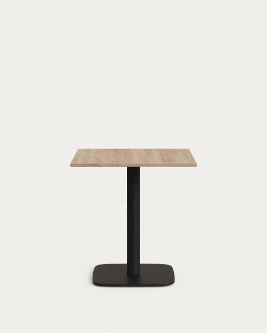 Table Dina mélamine finition naturelle avec pied en métal et finition peinte noire 70 x 70 x 70 cm