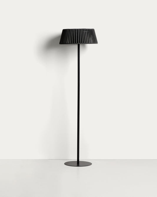 Aldet outdoor solar floor lamp in black flat rope cord with metal base Ø46cm
