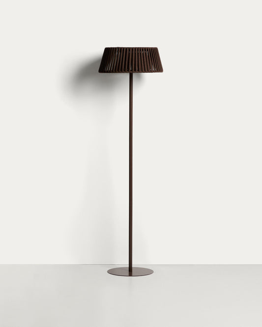 Aldet outdoor solar floor lamp in brown flat rope cord with metal base Ø46cm