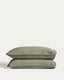 Ensemble Sirale de 2 taies d’oreiller 100 % satin de coton fini lavé vert 50 x 80 cm