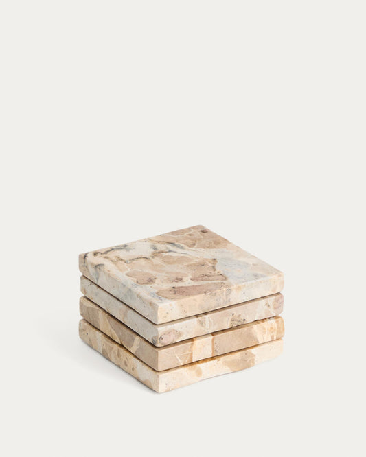 Ensemble Malder de 4 sous-verres en marbre beige