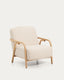 Sylo armchair in beige chenille and solid ash wood with natural-coloured finish FSC 100%