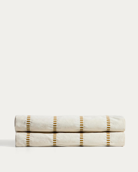 Couvre-lit Lidala 100 % coton jacquard à rayures moutarde pour lit de 90/135 cm
