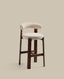 Granite stool in beige chenille and solid ash wood with walnut-coloured finish FSC 100% 75cm