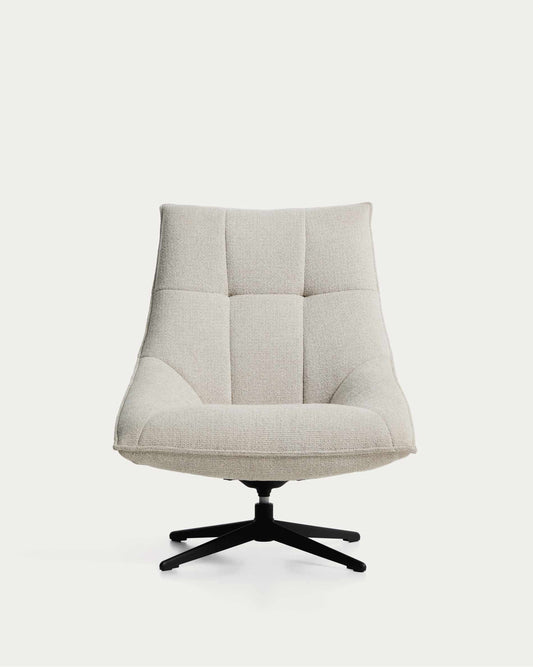 Fauteuil pivotant Dirala en chenille beige et acier avec finition noire FSC 100 %