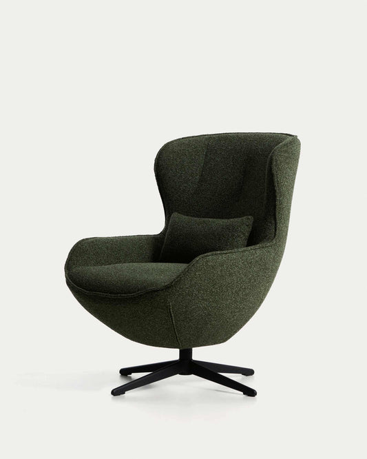 Fauteuil pivotant Sorile en chenille vert foncé et acier avec finition noire FSC 100 %