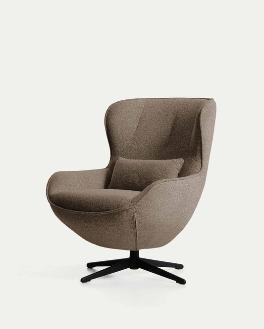 Fauteuil pivotant Sorile en chenille marron et acier avec finition noire FSC 100 %