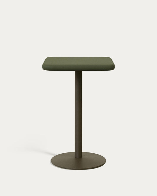 Table haute d'extérieur Elsida avec plateau en béton vert 70 x 70 cm et pied en acier vert Ø 55 x 96 cm