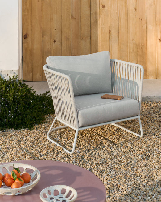 Fauteuil d’extérieur Saconca en corde et acier galvanisé gris