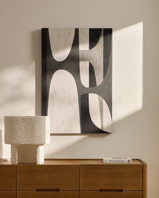 Tableau abstrait Onure noir et blanc 60 x 90 cm
