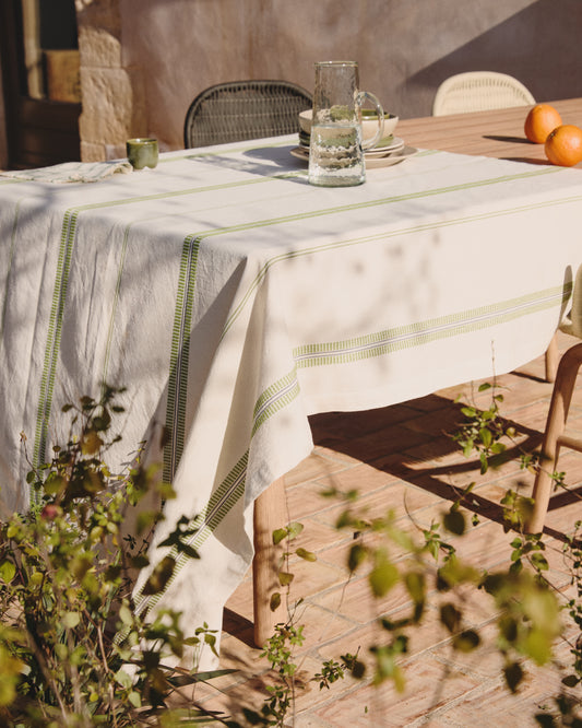 Nappe Todila 100 % coton à rayures vertes 170 x 170 cm
