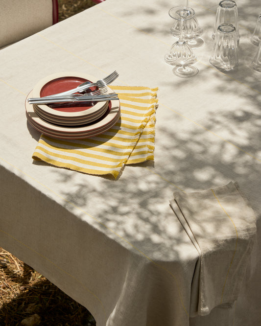 Ensemble Daltan de 2 sets de table en coton-jute à rayures jaunes 35 x 50 cm