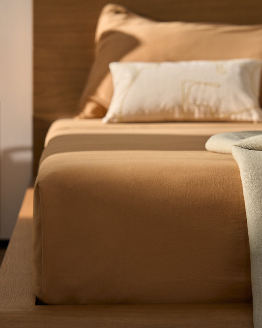 Drap Sirale 100 % satin de coton fini lavé coloris cuivre pour lit de 150/160 cm