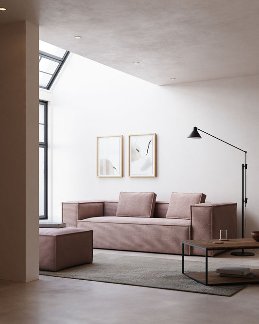 Canapé Blok 3 places en velours côtelé épais rose 240 cm – Certifié FSC Mix Credit