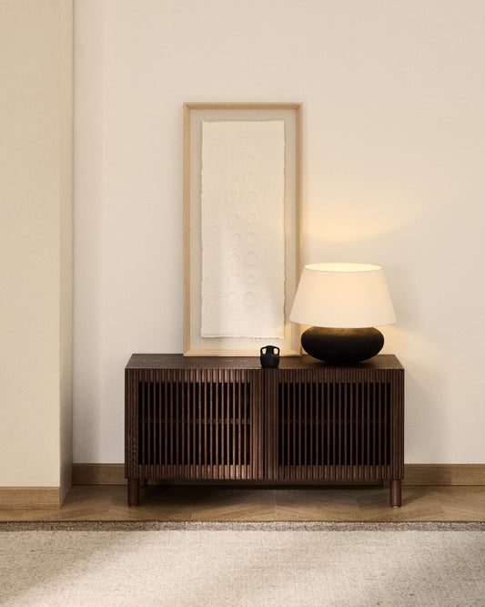 Beyla shoe cabinet with 2 doors in ash veneer and solid ash wood with walnut-tone finish 98.5 cm FSC 100%