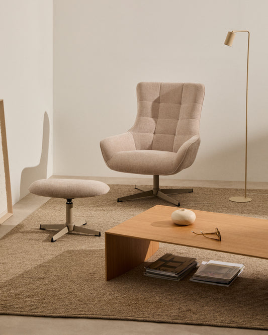 Fauteuil pivotant Teryl en tissu chenille beige et métal gris FSC 100%
