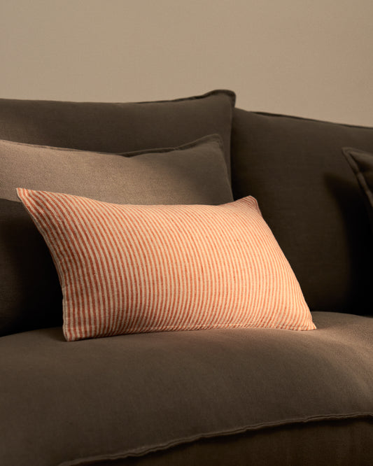 Housse de coussin Oriade en lin à rayures orange 30 x 50 cm