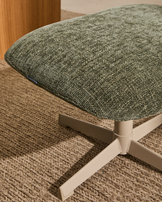 Repose-pieds pivotant Teryl en chenille verte et métal avec finition grise FSC™ 100%.